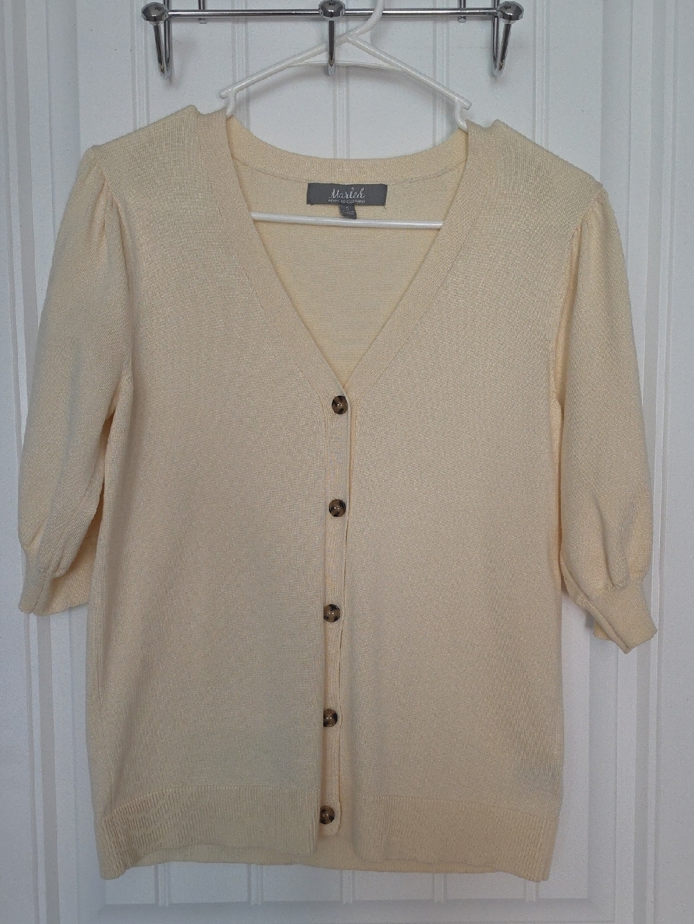 Marled Cream V-Neck Button Cardigan Shirt Sweater